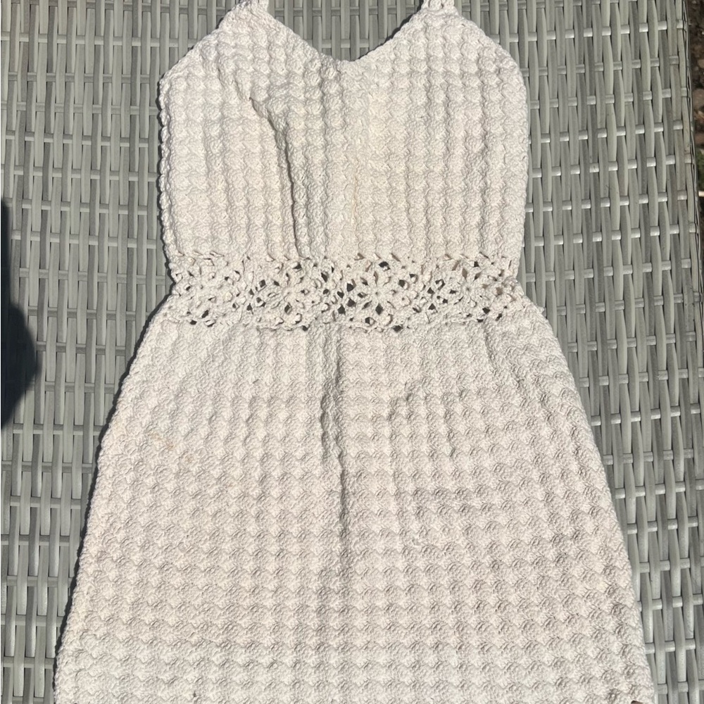 Boho Crochet Cream Women’s Dress Cottagecore Beach Cover Up Festival Vibes